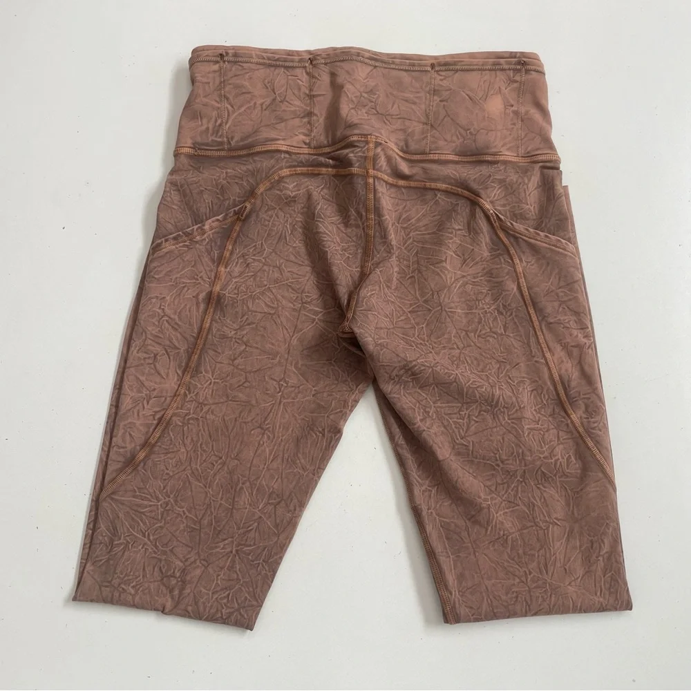 Lululemon Fast and Free Tight Leggings Side Pockets Ice Dye Wash Brown Earth 25”